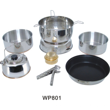 Stainless Steel Camping Cookware with Tea Pot